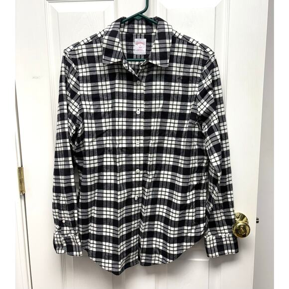 Brooks Brothers Flannel Button Down Black White Plaid Womens Size 12 - Picture 1 of 5